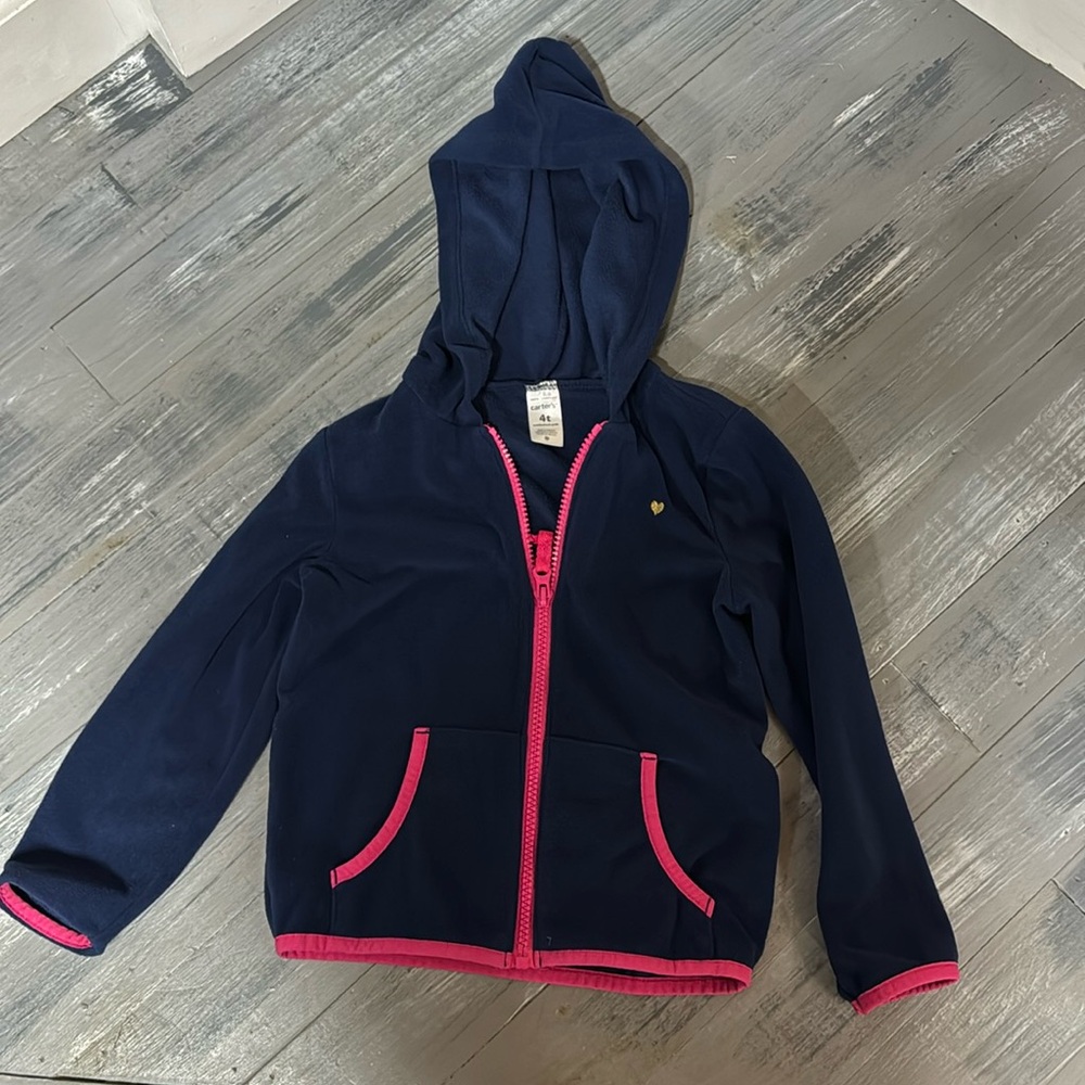 Blue with pink fleece zip up sweatshirt. Carters. Size 4t